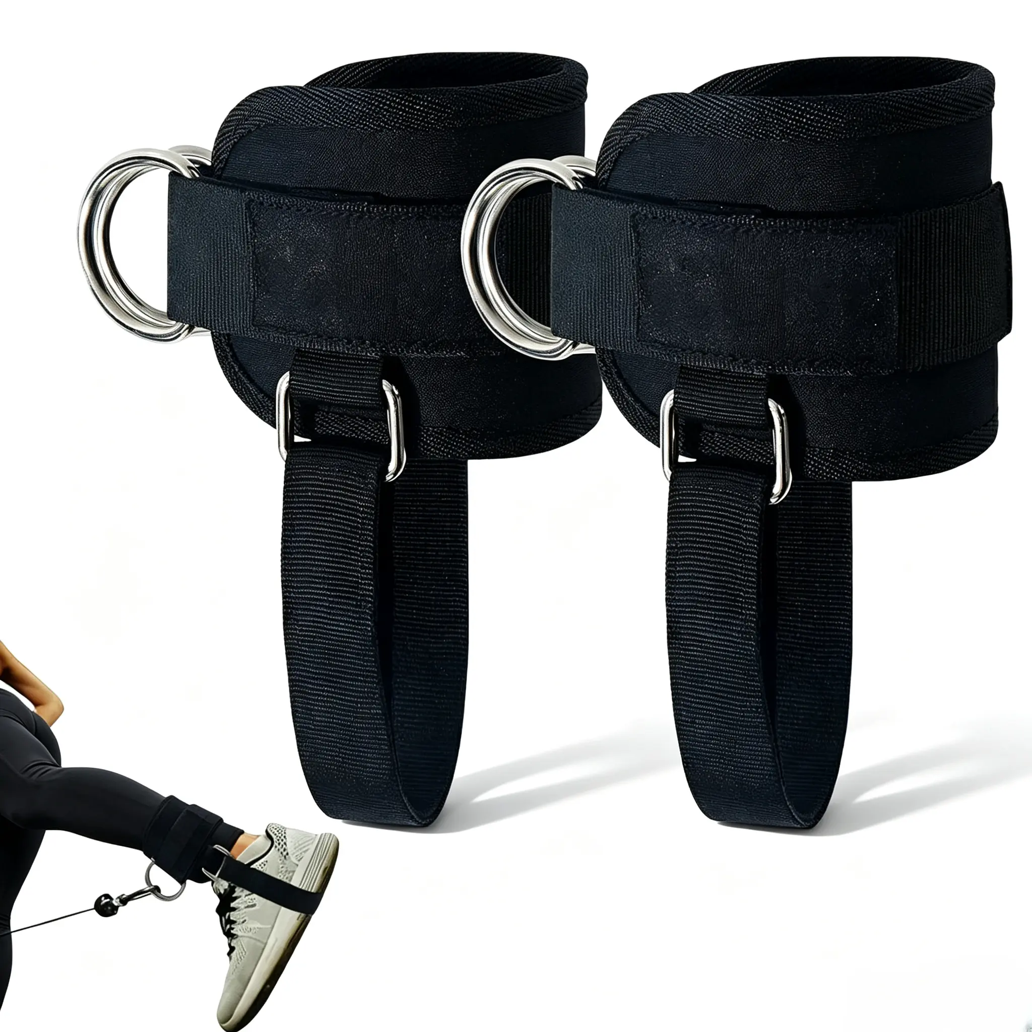 2 Pack Anti-Slip Gym Ankle Straps for Cable Machine, 7mm Neoprene Padded Adjustable Workout Cuffs, Reinforced Steel D-Rings for Glute Kickback Leg Hip Training for Men Women