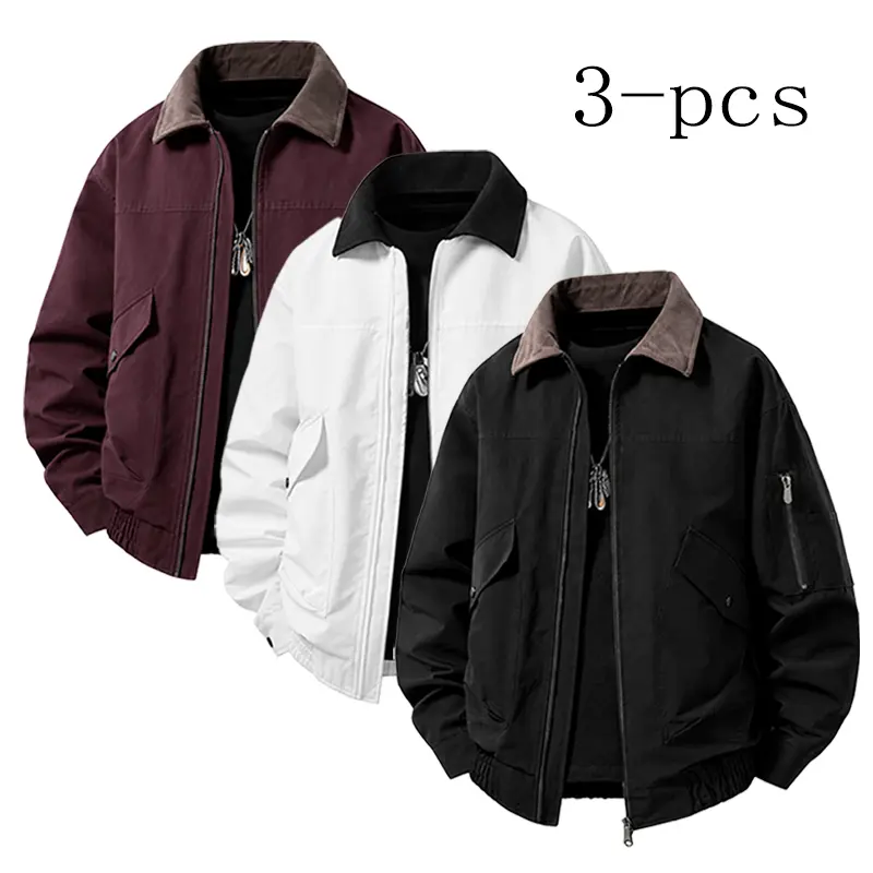 Jackets for Men, Choose 1, 2 or 3 Pack Options, Trendy Full-Zip Bomber Coats with Contrast Turn-Down Collar, Utility Pockets, Elastic Cuffs and Relaxed Fit, Comfortable Versatile Fashion Outerwear for Work, Travel, Streetwear, Weekend Looks and Daily Wear