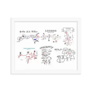 World Marathon Major Map Poster- Framed