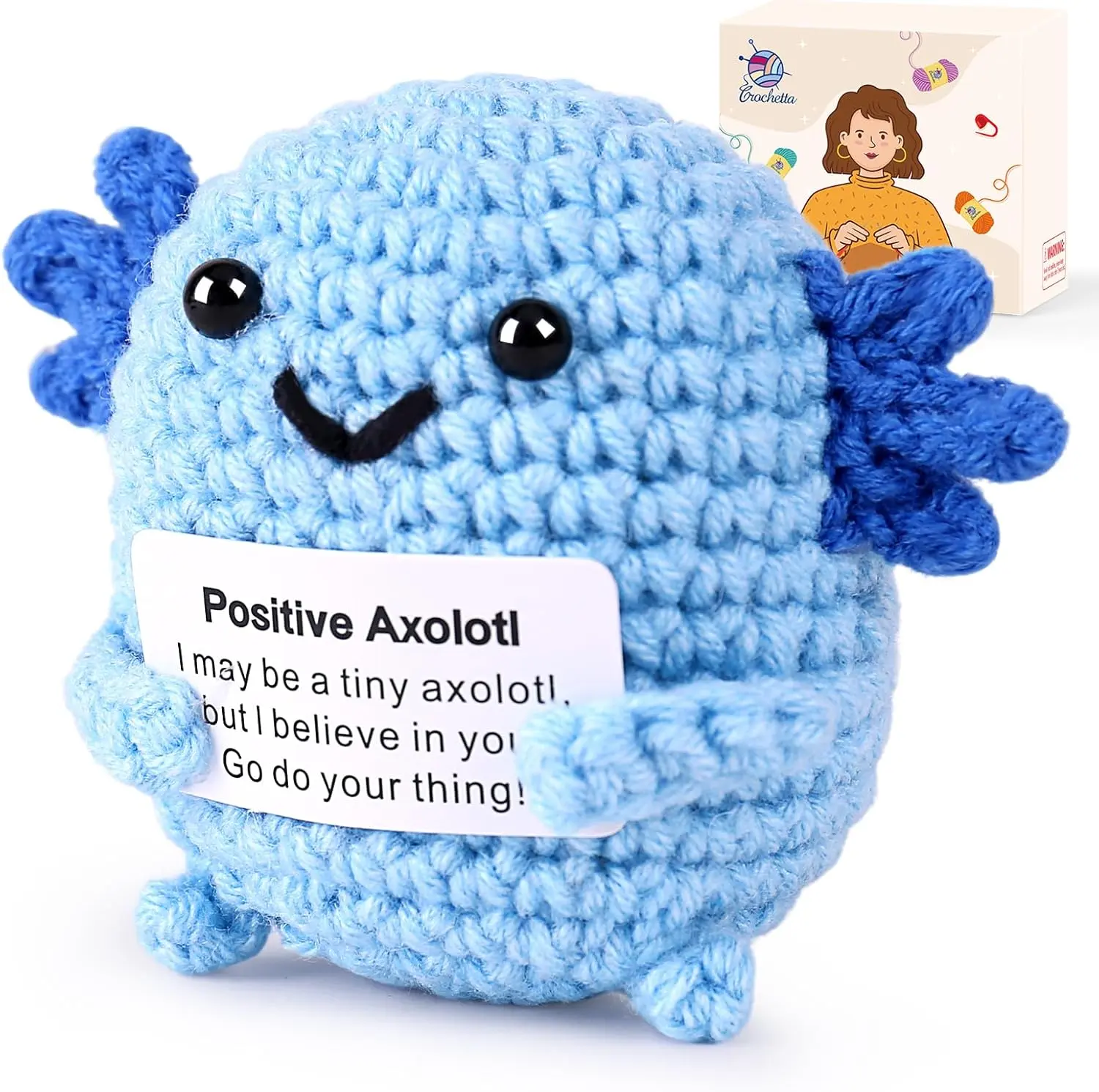 Crochetta Mini Handmade Positive Energy Crocheted Salamander Doll - 2.5 x 2.3 Inches Huggable Kawaii Stuffed Axolotl, Unisex Emotional Support Soft Stuffed Toy for Comfort & Motivation