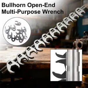 Horn Open Wrench Set, Interchangeable Heads, Dual Use Adjustable Opening Wrench, Multi-Purpose Tool, Sae and Metric Sizes (0.5 Inch to 1.5 Inch), Combination Wrench Set