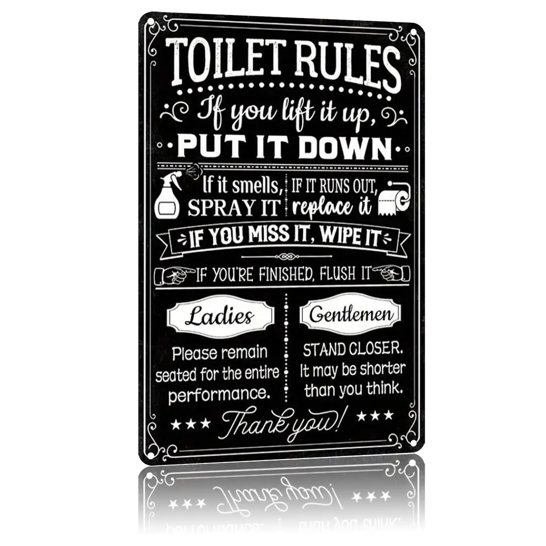 Funny Text Aluminium Wall Art - 8x12in Metal-Toned Novelty Quirky Decorative Home Signs, Humorous Toilet Rules Reminder, Wall Hanging for Home Bathroom Decor, Metal-Toned Home Signs