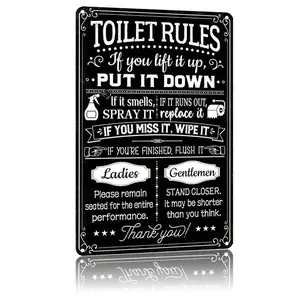 Humorous-IronBathroom Metal Sign,8*12Inch Toilet Rules Wall Art,Multipurpose Home & Bar-Decor, Wall Hanging, Funny Restroom Etiquette Reminder