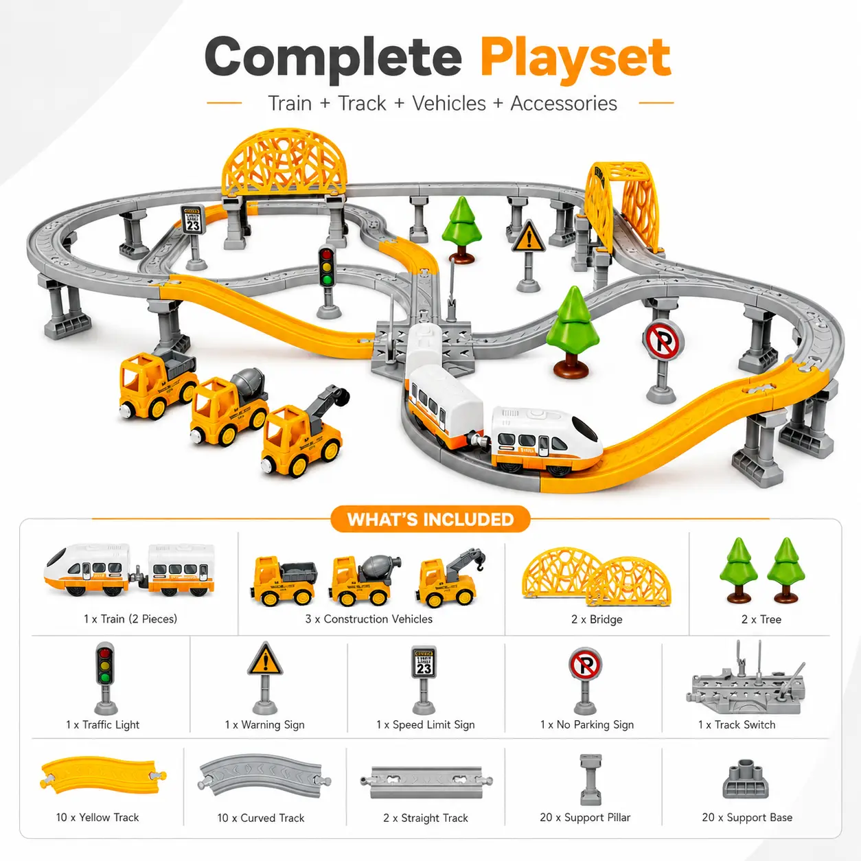 【Boninii】3D Magnetic Electric Train Set, 168-85 Modular Track Kit, STEM Educational Building Toy for Kids 3-12, Safe Durable Multi-Scene DIY for Boys Girls (City Engineering)