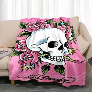 3dED- HARDY Tattoo Tiger Skull Blanket Living Room Bedroom Sofa Soft and Comfortable Warm Blanket Office Leisure Blanket