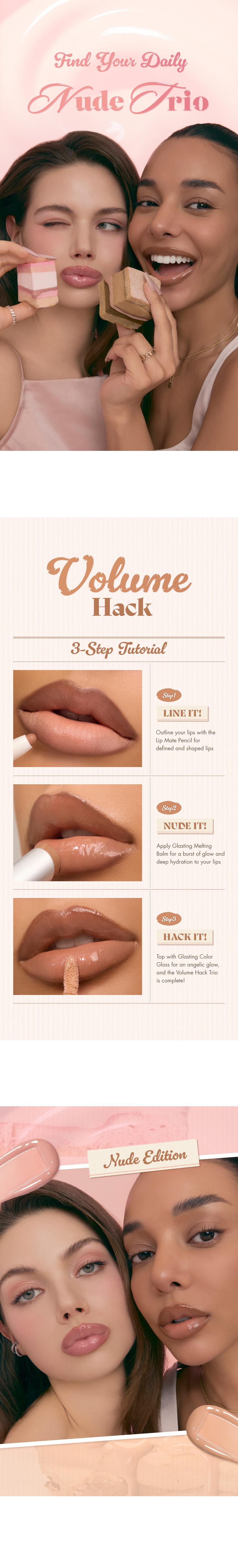 [rom&nd Official Shop] rom&nd LIP VOLUME HACK TRIO NUDE EDITION (2 Shades, Lip Mate Pencil 0.5g & Melting Balm 3.5g & Color Gloss 4g)