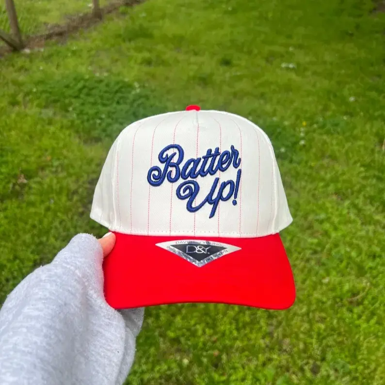 Embroidered 3D Batter Up Pinstripe Hat, Fashion Clothes Accessory for Daily Wear