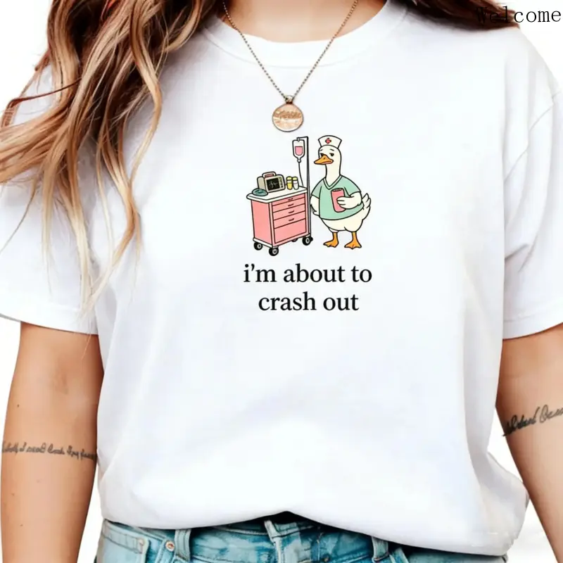 Nurse's Casual Humor Print Sports Top - Lightweight Short-Sleeve, Round Neck, Double Needle, 'I'm About to Crash Out' Quote, Funny Christmas/Birthday Gift for Night Shift Healthcare Workers