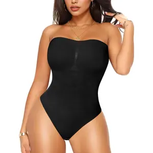 Strapless Shapewear Bodysuits for Women -Thong Body Shaper Tummy Control Tube Top Leotard with Removable Straps