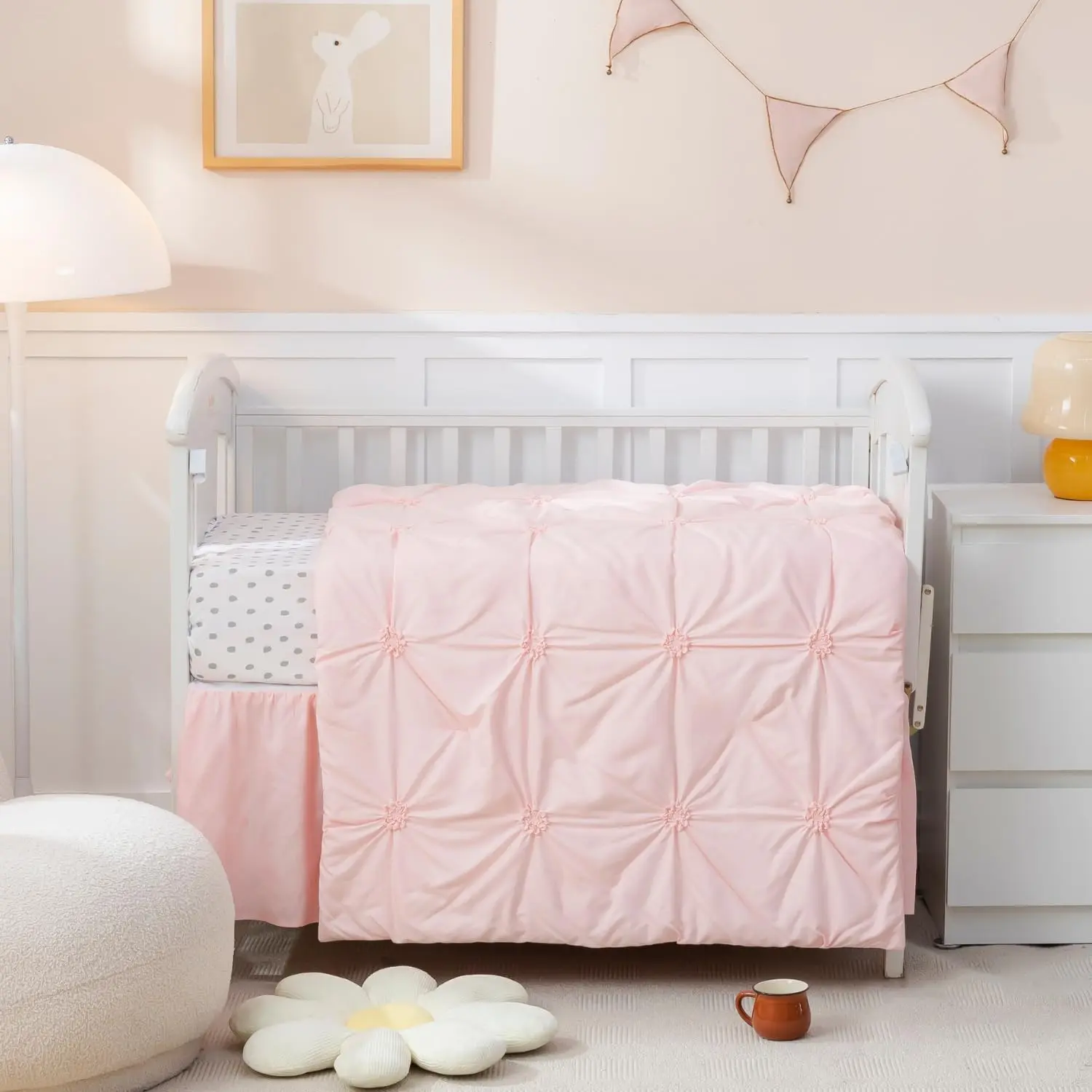 3-  Bedding Set for Boy Girls, Includes  Skirt, Blanket and  Sheet,   Bedding, Pintuck Pinch Pleat Pink