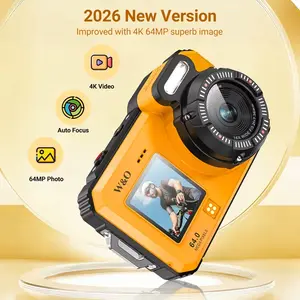 W&O Waterproof Camera 4K 64MP Autofocus Selfie Dual Screen with 32GB Card & Floating Strap 17FT Compact Underwater Digital Camera for Snorkeling