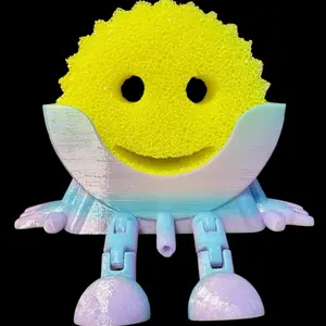 Sponge Holder with Articulated Legs and drain spout- 3D Printed, holds round sponges (Sponge not included)
