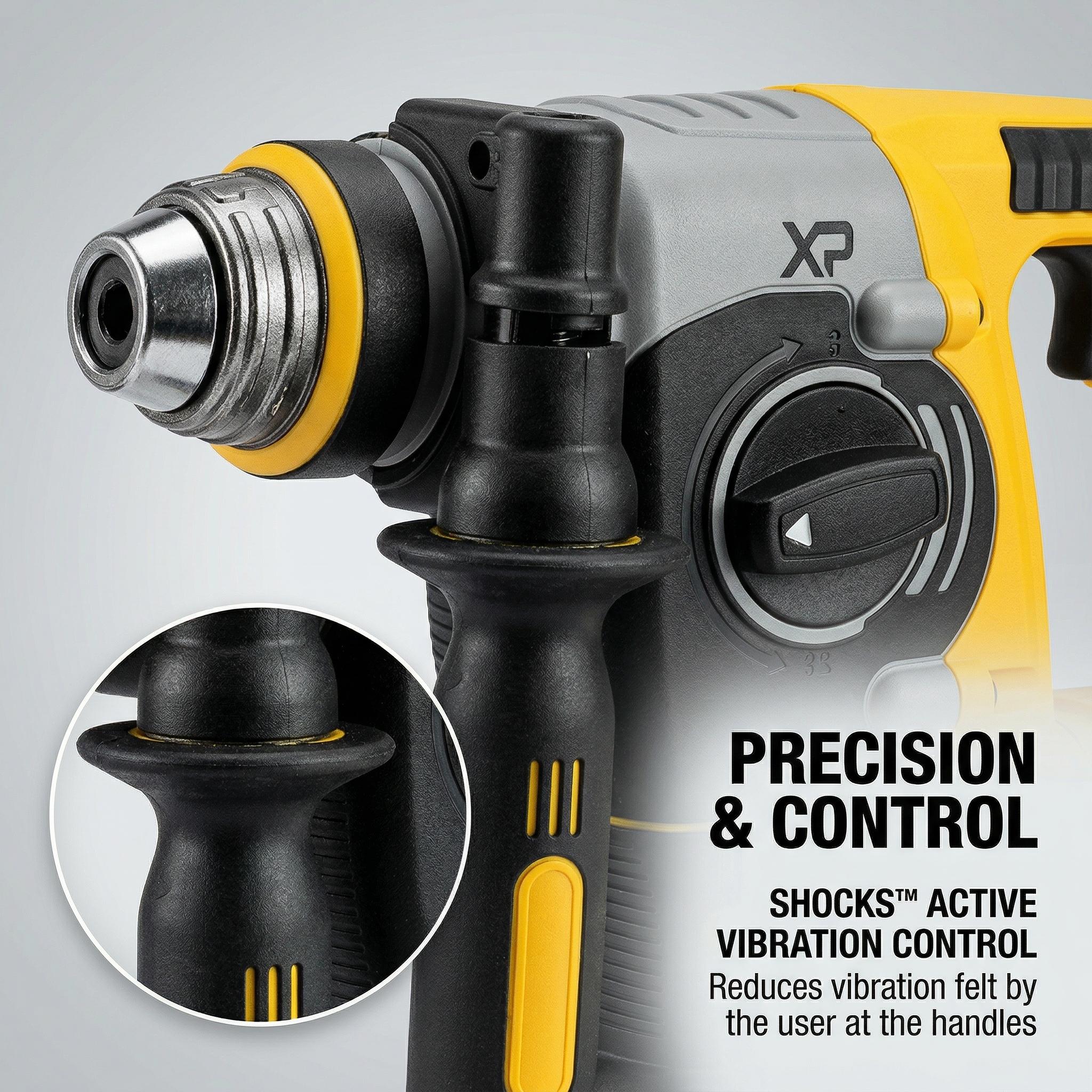 DEWALT DCH273 20V MAX XR Brushless 1-Inch SDS-Plus Rotary Hammer Drill Featuring SHOCKS Active Vibration Control 3-Mode Functionality for Concrete Masonry and Steel with 2.1-Joule Impact Energy and Built-in LED Work Light