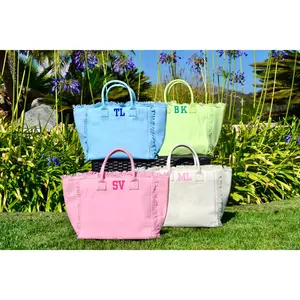 Monogram Fringe Tote Bag with Zipper