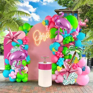 Tropical Luau Balloons Arch Garland Kit 126Pcs With Teal Blue Pink Green Palm Print Flamingo Foil Pineapple Balloons For Summer Beach Luau Hawaiian Aloha Theme Flamingo Party Birthday Decorations