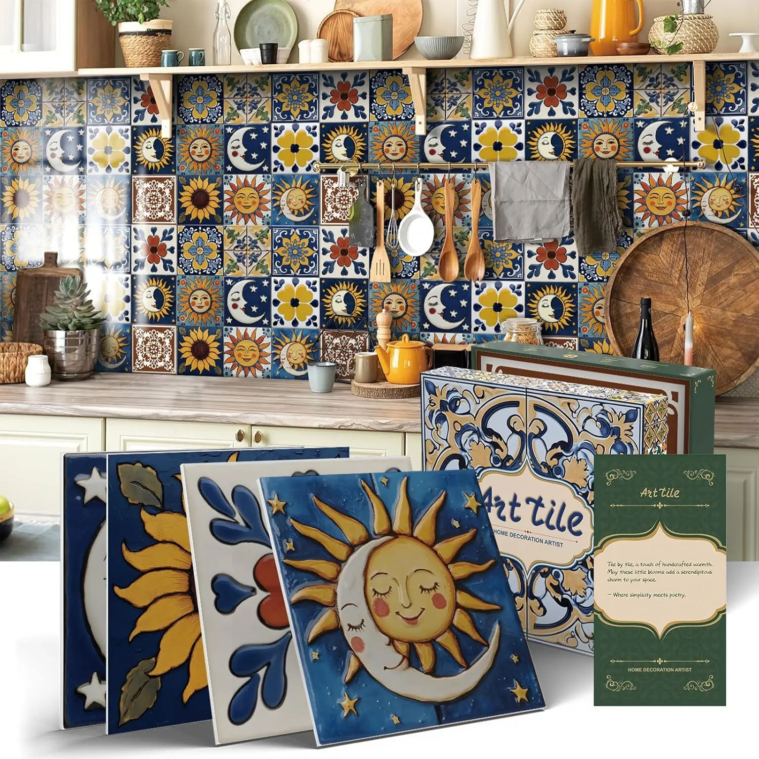 Decorative Print Tiles Stickers - Peel and Stick, Waterproof Wall Decals for Backsplash, Cabinets, Room Decor (12 Sheets)