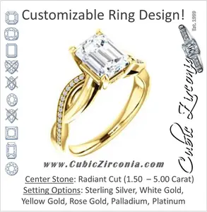 Cubic Zirconia Engagement Ring- The Louisa (Customizable Radiant Cut Design with Twisting Split Pavé Band and Underhalo Accents)