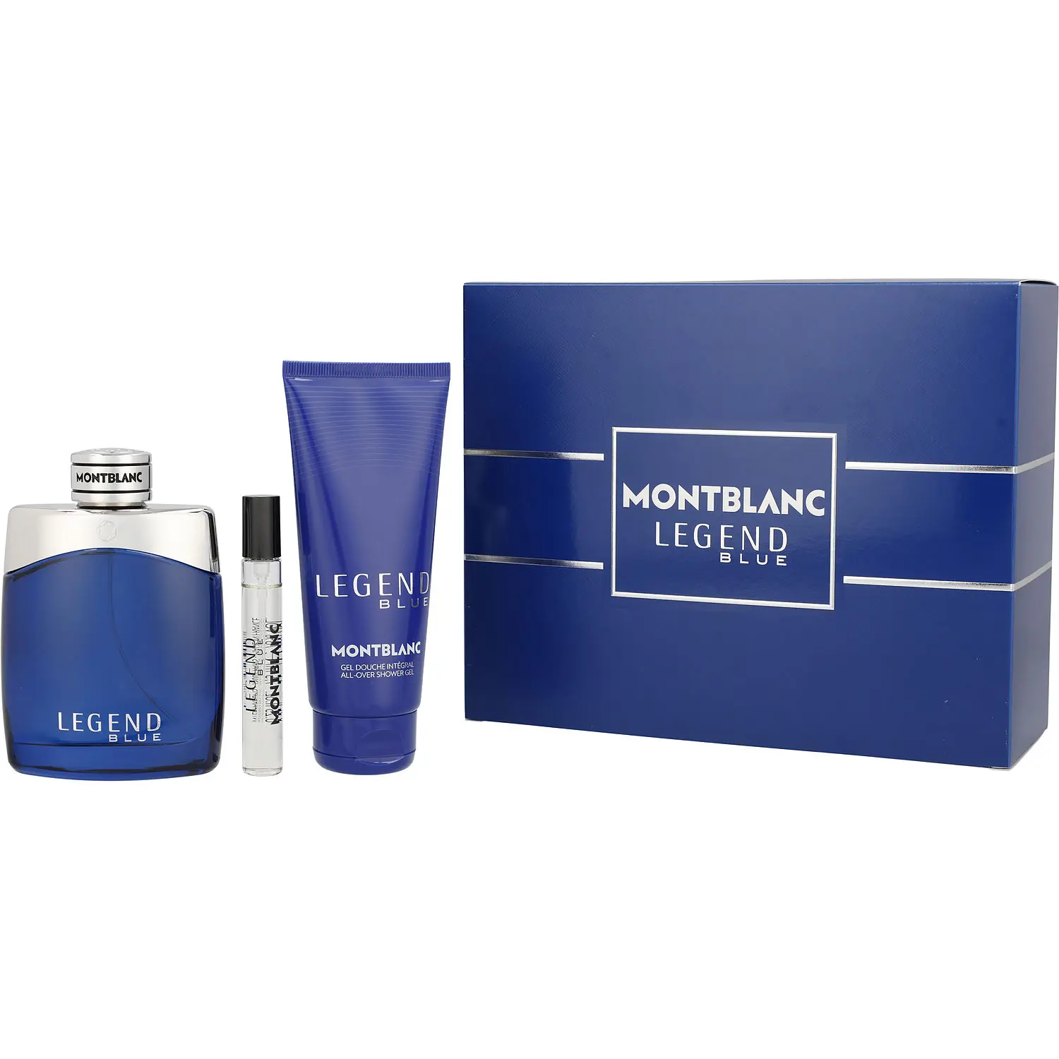Mont Blanc Legend Blue Set-Eau De Parfum Spray 3.3 Oz & Shower Gel 3.4 Oz & Eau De Parfum Spray 0.25 Oz Mini For Men