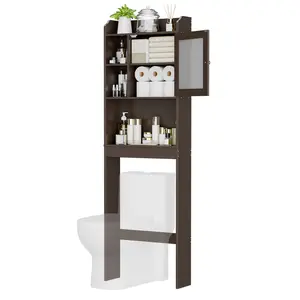SuperDeal Over-The-Toilet 68.3"H Bathroom Storage Cabinet Wood Frame 3 Tiers, Brown