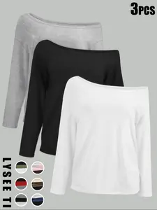 Women's Casual Long Sleeve Pullover Sweater Set, Block Design, 3-Piece for Daily Wear & Office Style