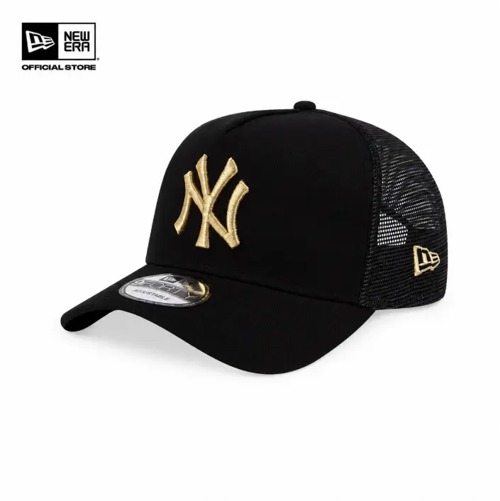Black Gold Embroidered Mesh Trucker Baseball Cap – Adjustable Curved Brim Snapback Hat, Breathable Unisex Streetwear Casual Outdoor