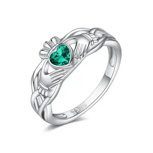 YFN Claddagh Ring for Women 925 Sterling Silver Green Irish Celtic Claddagh Jewelry Gifts for Women
