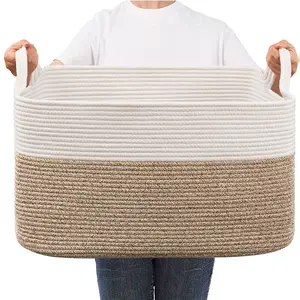 Large Capacity Storage Basket, Rope Woven Basket with Handle, Toy Storage Basket, Woven Laundry Baskets, Laundry Hamper, Home Organizer for Closet, Laundry Room