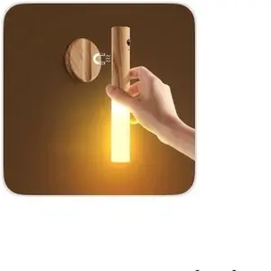 4pcs Intelligent Rechargeable Magnetic Sensor USB LED Night Light, Motion Sensor Wooden Wall Lamp for Bedroom, Stair, Closet, Kitchen - Walnut/Ash Wood Decor Hanging