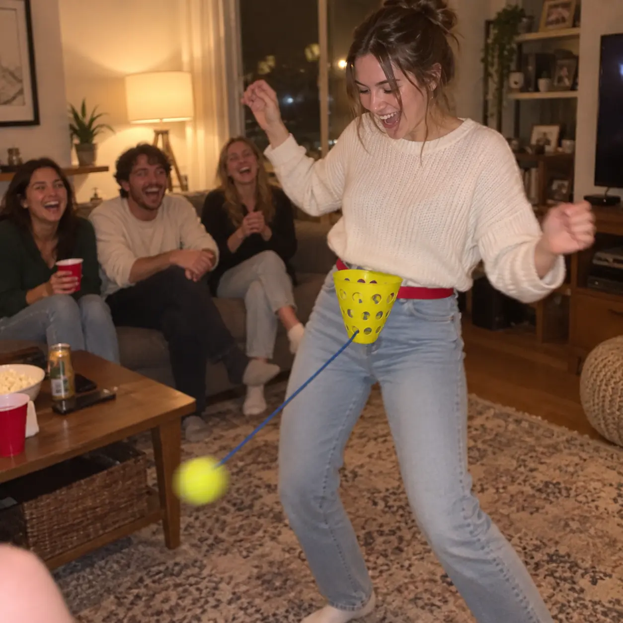Interactive Waist Ball Game, Swinging Ball Game Set, Party Swing Bucket Game with Adjustable Belt, Multiplayer Catch Ball Challenge for Adults, Fun Group Party Game for Beach, Backyard, BBQ, Birthday and Holiday Gatherings
