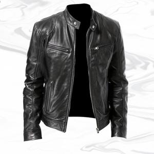 Men's Slimfit Faux Leather Long Sleeve Coat Menswear Stand Collar Glossy Jacket, Casual Everyday Streetwear Spring Apparel, Father's Day Gift Classic Biker Style Coats