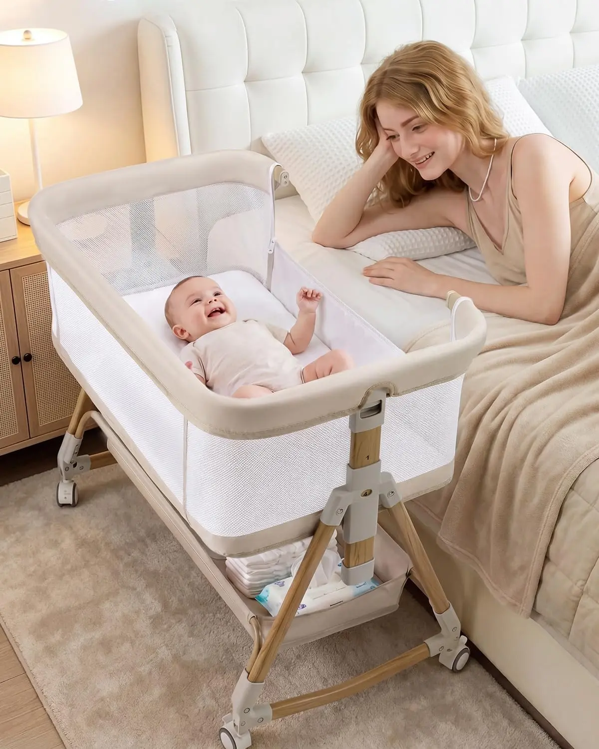 Baby Bassinet Bedside Crib, 3-in-1 Baby Bassinet Bedside Sleeper, Rocking Bedside Bassinet with Wheels, Height Adjustable, Easy Folding Portable Bed for Infant Newborn,Baby Stuff, Newborn Essentials,Fall Deals For You