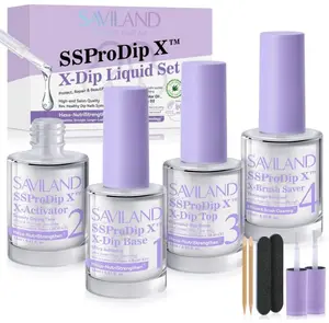 SAVILAND Dip Powder Liquid Set: 15 ml/0.5 Fl.oz Nail Dipping System Essentials for Beginners - HEMA-free Dip Base, Top, Activator, Brush Saver - Strengthen Nails DIY at Home, No Nail Lamp Needed