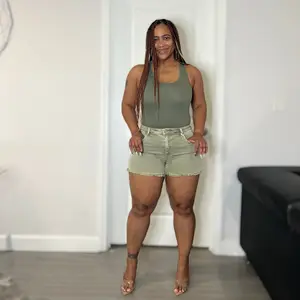 Cutoff Hem Washed Frayed Shorts (Lt Olive)