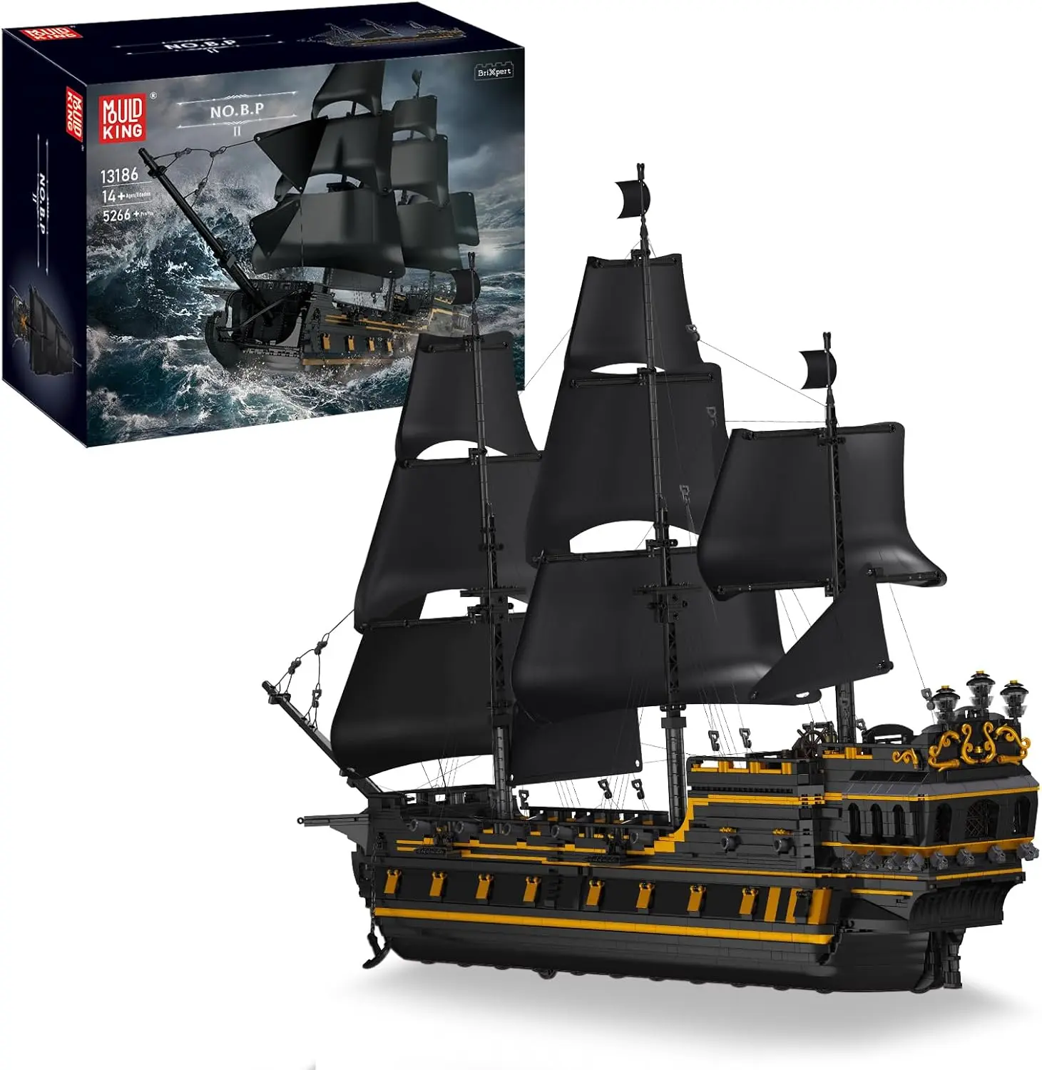 Mould King Large Pirates Ship Model Building Blocks Kits MOC Black Pearl Sailboat Construction Set 5266+ Pieces Compatible ABS Carbon Fiber Materials Easy Assembly Decorative Piece for Bedroom Study Office