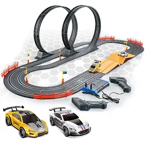 1:43 Digital Slot Car Toys Remote Control Electric Racing Track Set Chase with 2 Track Cars Headlights Dual Circular Track Children Aged 6-12 GfIt Toy interactive toy