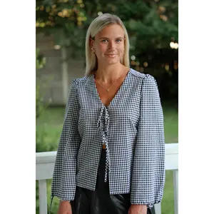 Front Tie Gingham Blouse