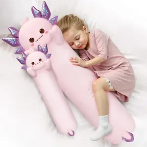 Artist-Designed Ultra Soft Plush Long Body Pillow, Extra Stuffing for Comfort, Premium Quality Stuffed Animal Gift for Girlfriend or Axolotl Lovers (Pink Axolotl Body Pillow 20 Inch)