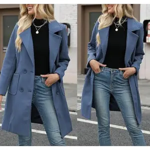 Women's Winter Wool Blend Coat // Mid-Length // Double-Breasted Lapel // Casual Fashion // Double Pockets
