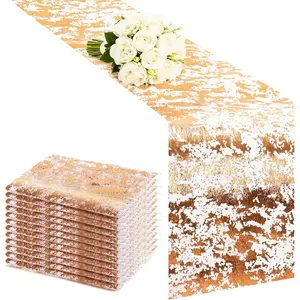 12 count Rose  Table Runners 11 x 84 Inches, Metallic Foil Mesh, Glitter & Sequin Look,  Table Decor for Wedding, Party & Holiday