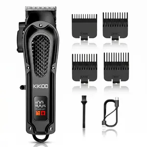 IKIDO Professional Hair Clippers for Men, KK-317 Cordless Hair Trimmer with Smart LED Display & Diamond Texture Grip, Matte Black Barber Grooming Kit with Guards