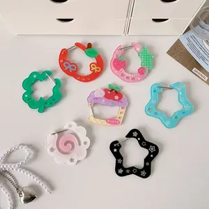 [Journey Canvas]Style Cute Acrylic Cartoon Keychain Holder Korea Kawaii Fruit Cupcake Star Shaped Decor for Bag Pendant Hook Key Hanging