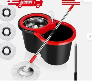 360° Spin Mop and Bucket with Wringer Set Spinning Mop System 4 Mop Refill