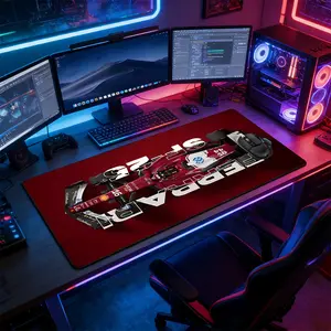 Retro Red F1 Racing Car Large Gaming Mouse Pad, Non-Slip Rubber Base Stitched Lock Edge Desk Mat, Dynamic Formula 1 Design Desk Pad, Durable Computer Accessory for Home Office & Gaming Setup, Gift for Gamers & Racing Enthusiasts, Gaming Accessories
