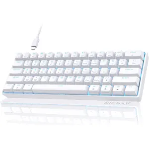 60% Mechanical Keyboard, DK61se Wired Gaming Keyboard with Red Switches, LED Backlit Ultra-Compact 61  Mini Office Keyboard for Windows Laptop PC Gamer Typist(White)