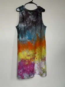 Women’s XL Black Rainbow Dress v neck gold thread top Linen Slip