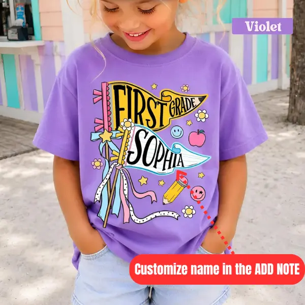 Personalized Pencil Back To School Shirt, Custom Pennant Girl Shirt, Custom Any Grade Shirt, School Shirt, Back to school Outfit, First day of school Clothing, Youth and Adult T-shirt