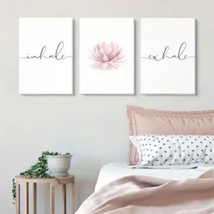 3-Piece Breathing Wall Art Set, Zen Canvas Decor, Yoga Lotus Wall Art, Peaceful Meditation Artwork, Yoga Poster, Suitable for Living Room Bedroom