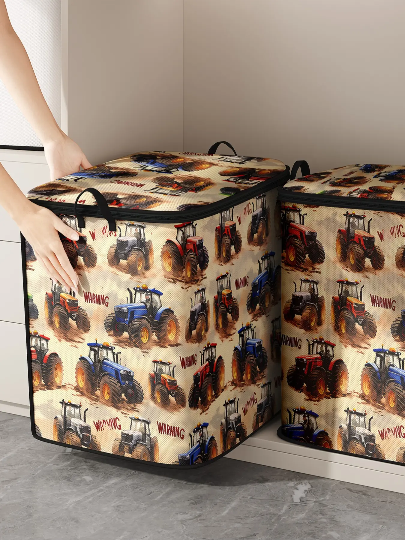 Thick Beach Car Printed Blanket Storage Bag, Storage Tote, Cute and Practical Kids Bedding Organizer, Durable Material, Easy Carry Handle, Home Use