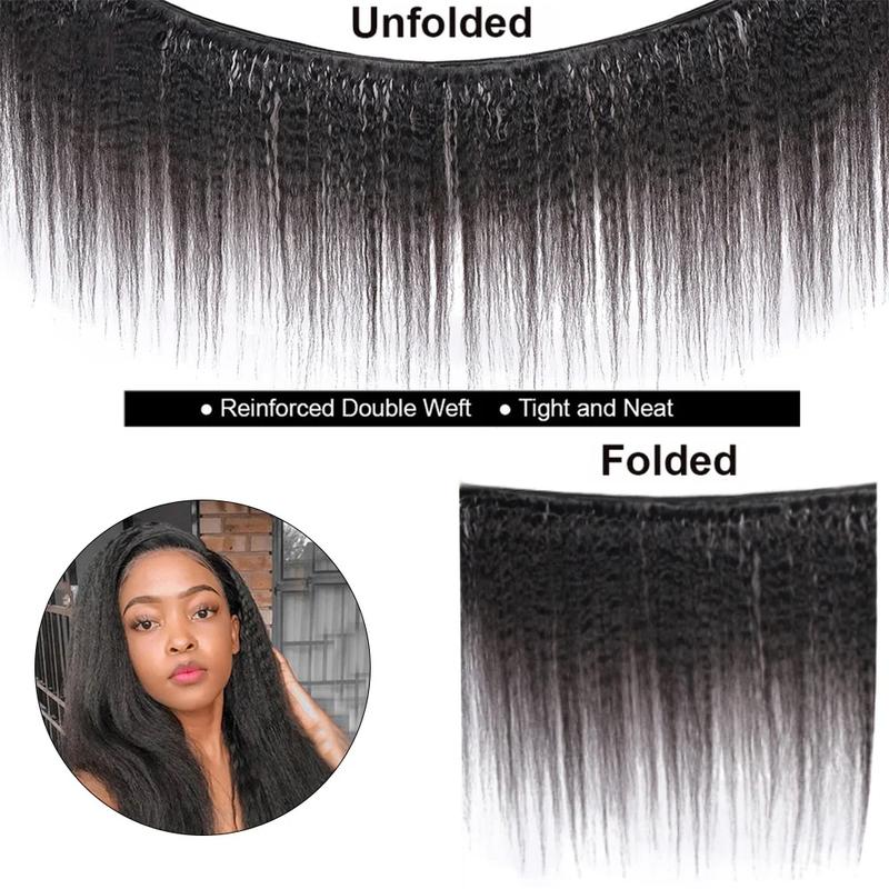 Msgem Hair Yaki Straight Hair Bundles 3PCS 100% Human Hair 12A Grade Natural Color Sew In Bundles Quick Weaves Easy to Install