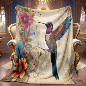 1pc Birds And Flowers Harmonious Dance Pattern Theme Pattern Flannel Blanket Soft High-definition Digital Printing Cooling Blanket Suitable For All Year Round! 100% Polyester Fiber, Suitable For Family And Friends All Year Round